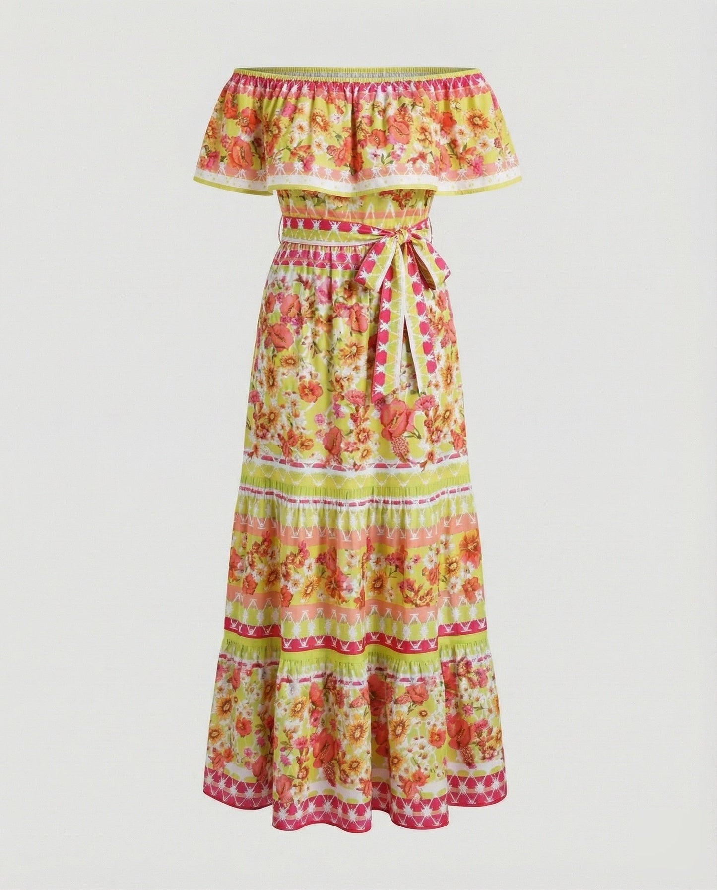 Folklore Carmen-Volant Mixed Fabric Maxi Dress - Orange colorway