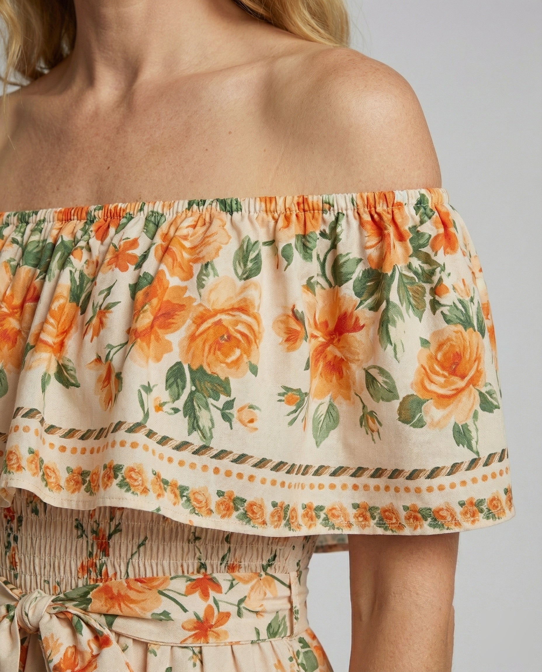 Folklore Carmen-Volant Mixed Fabric Maxi Dress - close-up detail