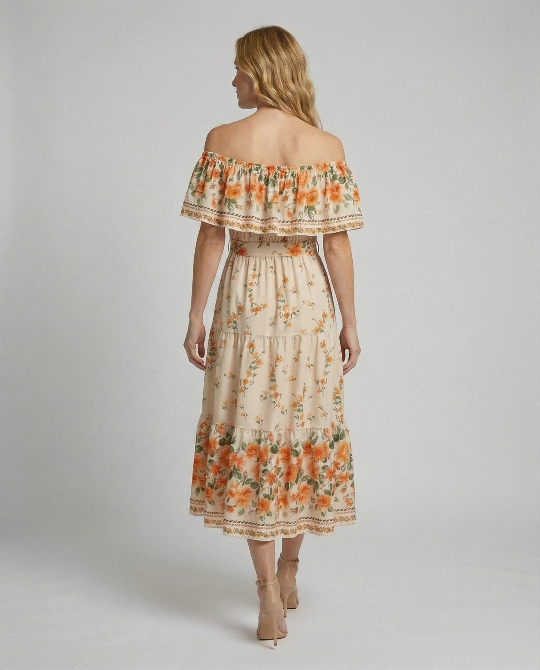 Folklore Carmen-Volant Mixed Fabric Maxi Dress - back view