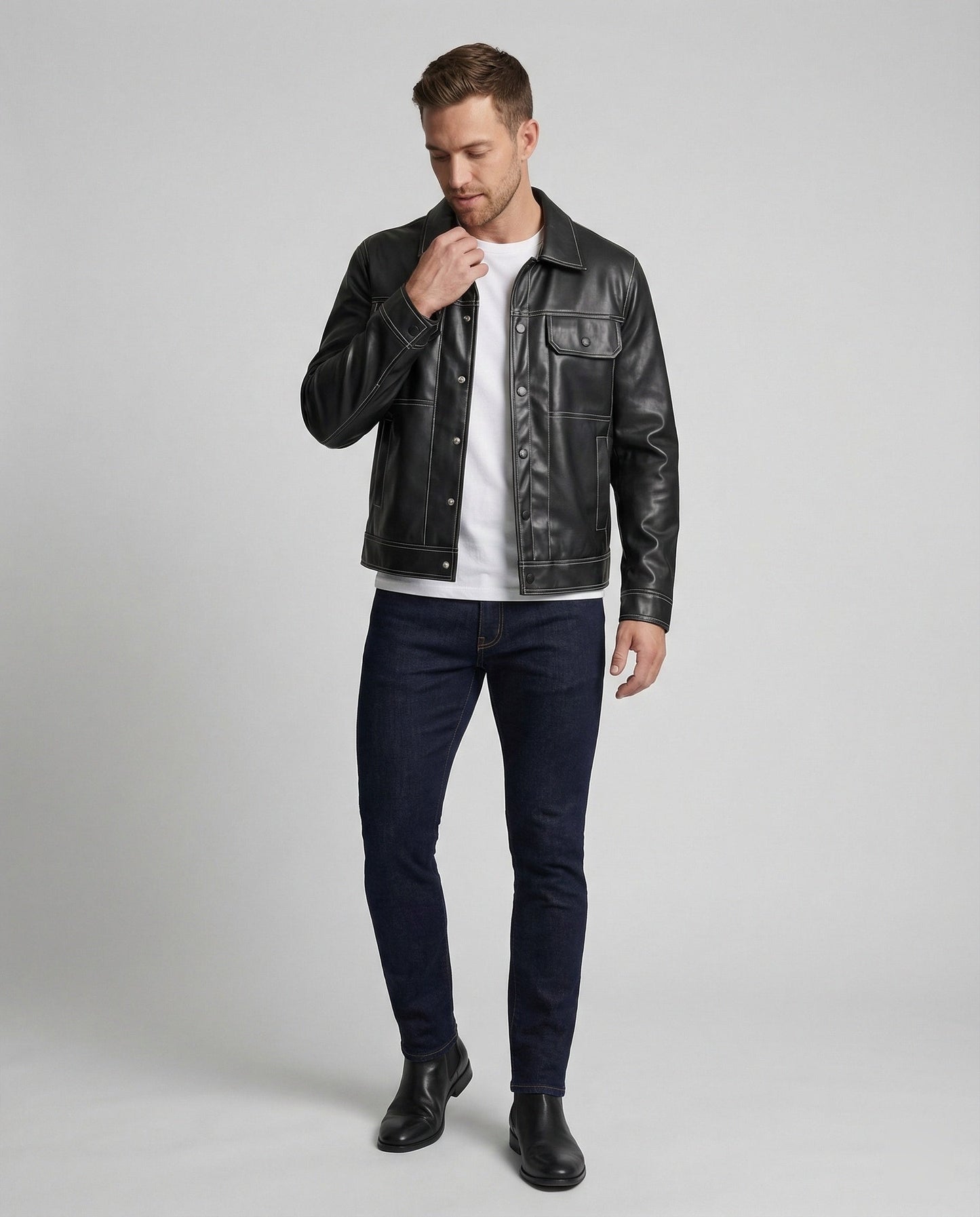 Men's Overshirt Jacket Leather Look