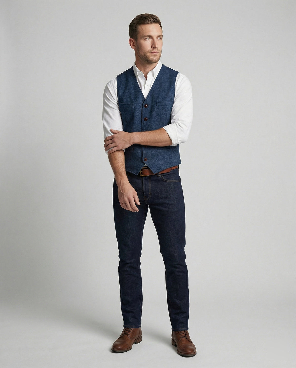 Men's Waistcoat Slim Fit in Herringbone Look