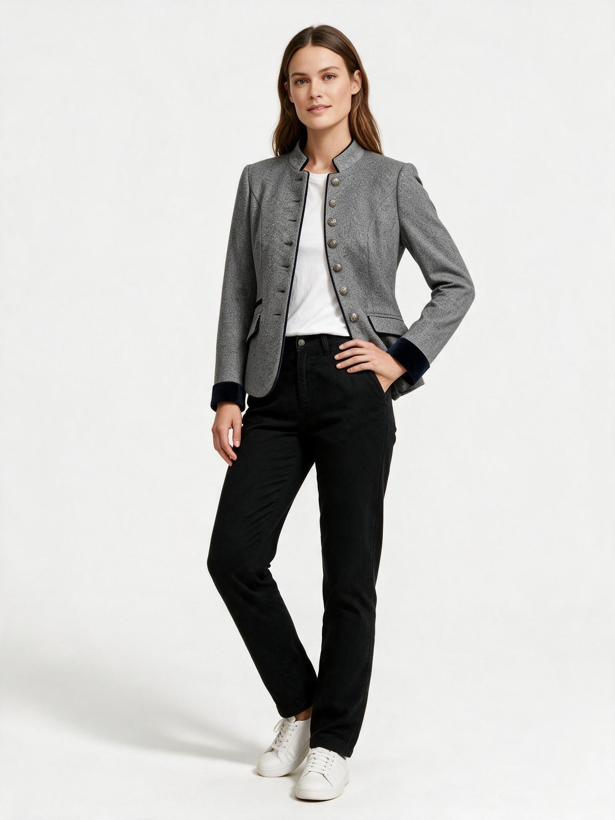 Klassische Strukturierte Premium Komfort Wolljacke Damen