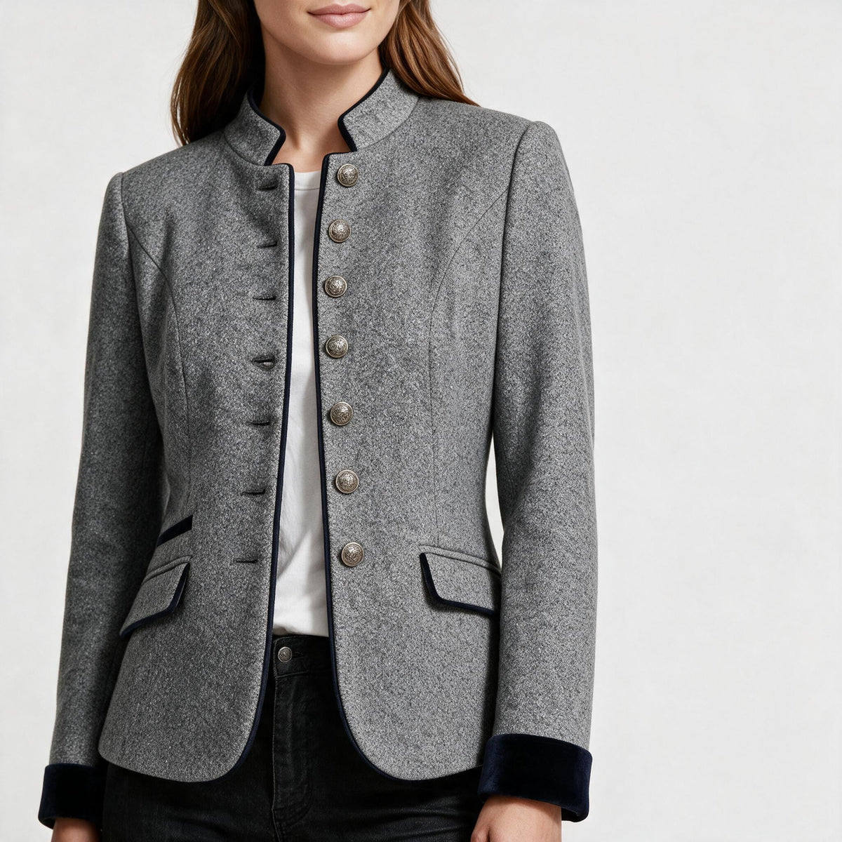 Klassische Strukturierte Premium Komfort Wolljacke Damen