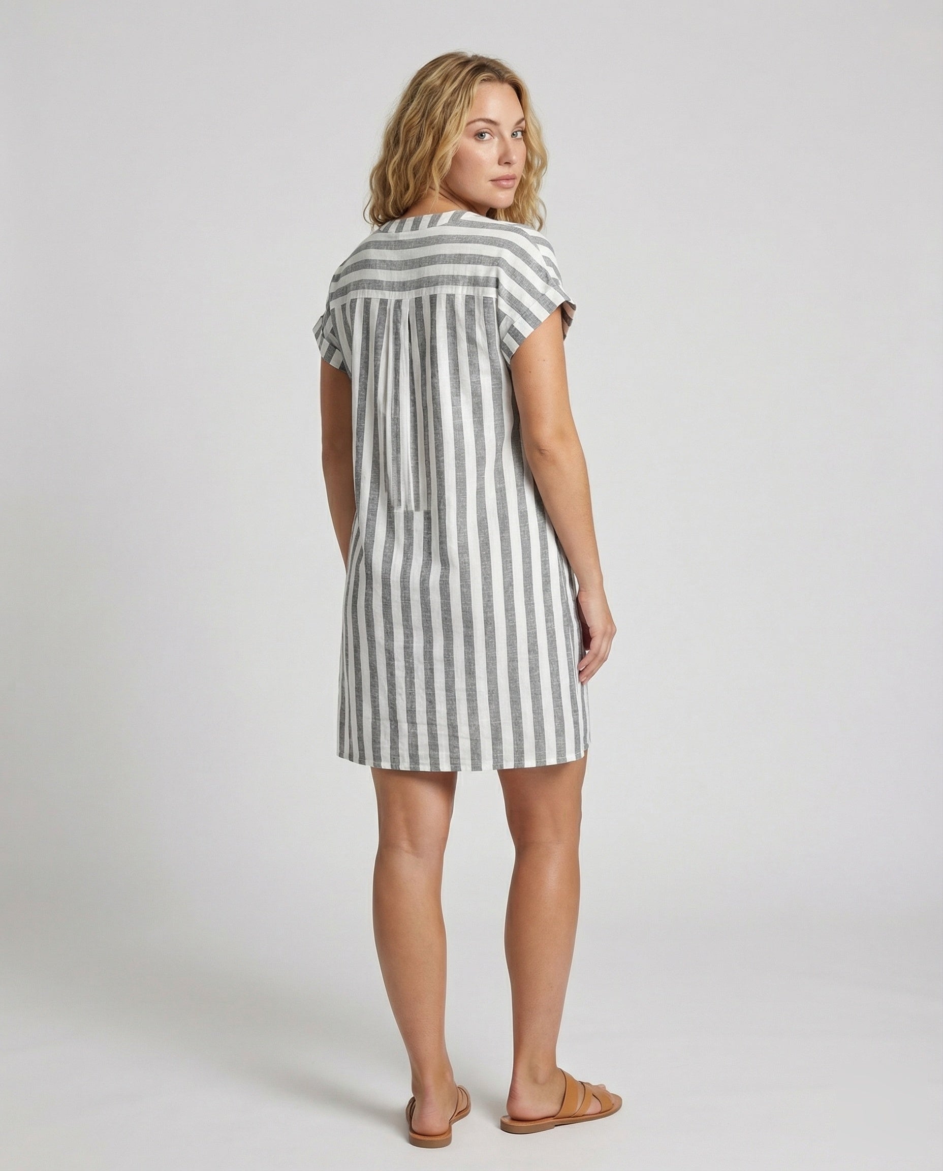 Ladies Airy Shirt Dress Made of Linen Blend - back view