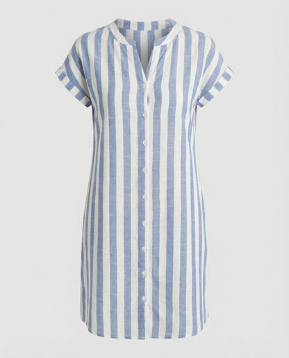 Ladies Airy Shirt Dress Made of Linen Blend - Dark Blue colorway
