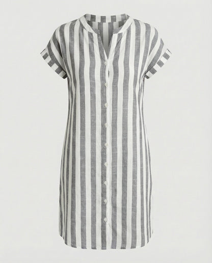 Ladies Airy Shirt Dress Made of Linen Blend - Grey colorway