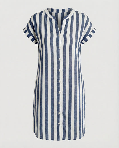 Ladies Airy Shirt Dress Made of Linen Blend - Light Blue colorway