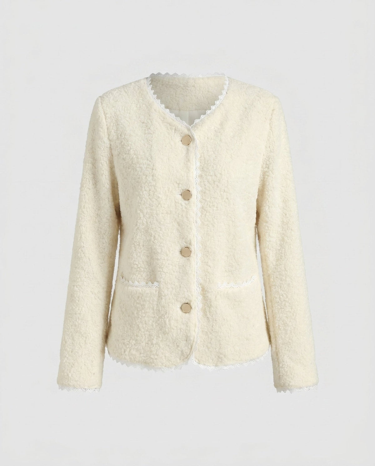 Ladies cardigan with elegant lace accents and practical pockets - Chichicherry