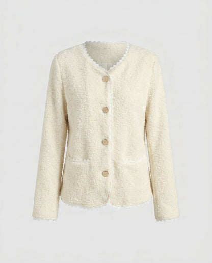 Ladies cardigan with elegant lace accents and practical pockets - Chichicherry