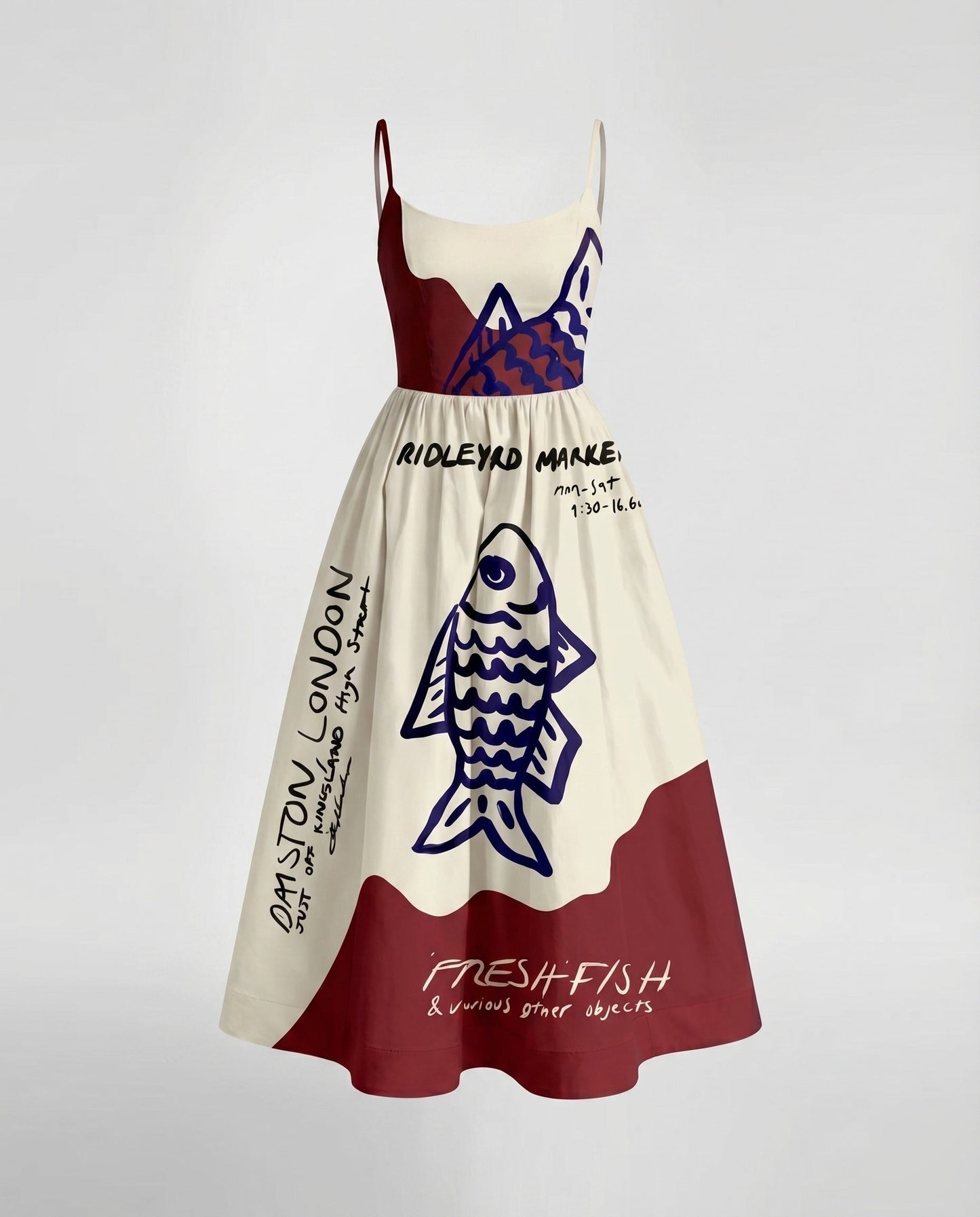 Ladies Cotton Midi Dress Spaghetti Straps Flared Skirt Tailored - Multicolor colorway
