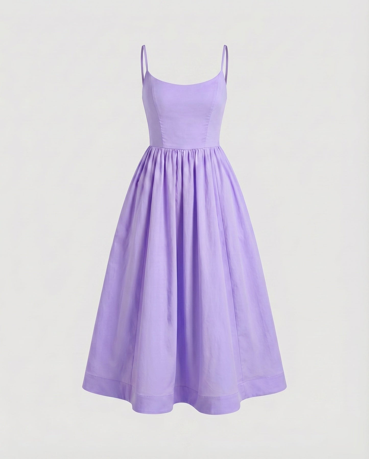 Ladies Cotton Midi Dress Spaghetti Straps Flared Skirt Tailored - Violet colorway