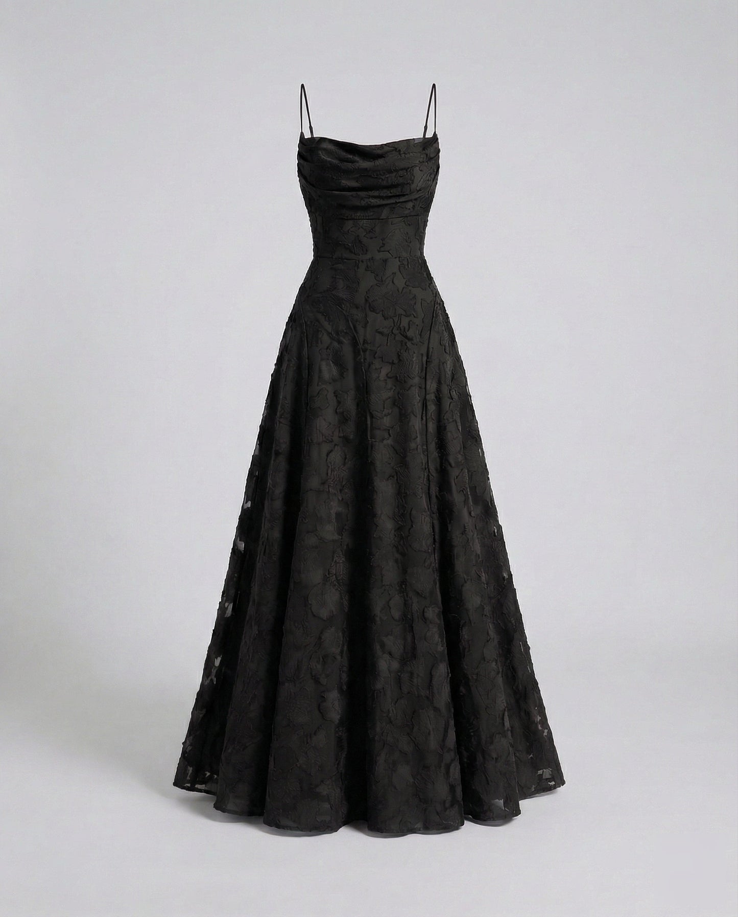 Ladies Elegant Evening Dress with Waterfall Neckline - Black colorway