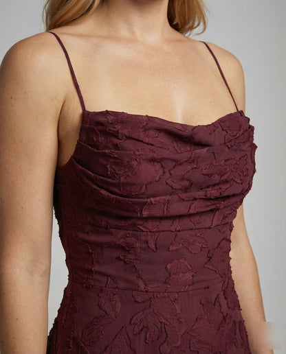 Ladies Elegant Evening Dress with Waterfall Neckline - close-up detail