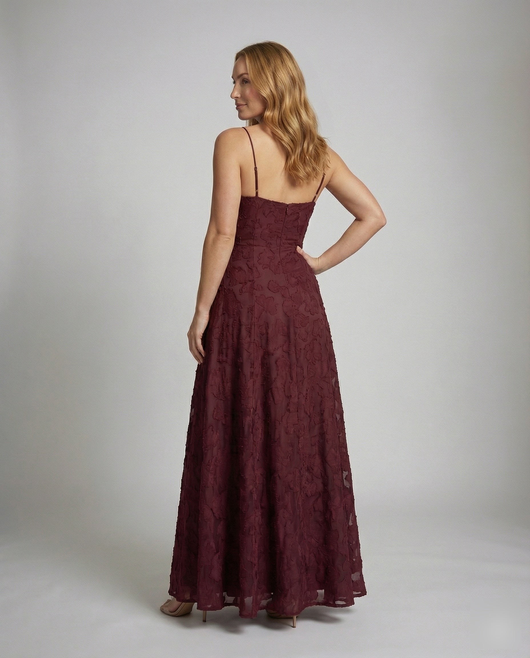 Ladies Elegant Evening Dress with Waterfall Neckline - back view