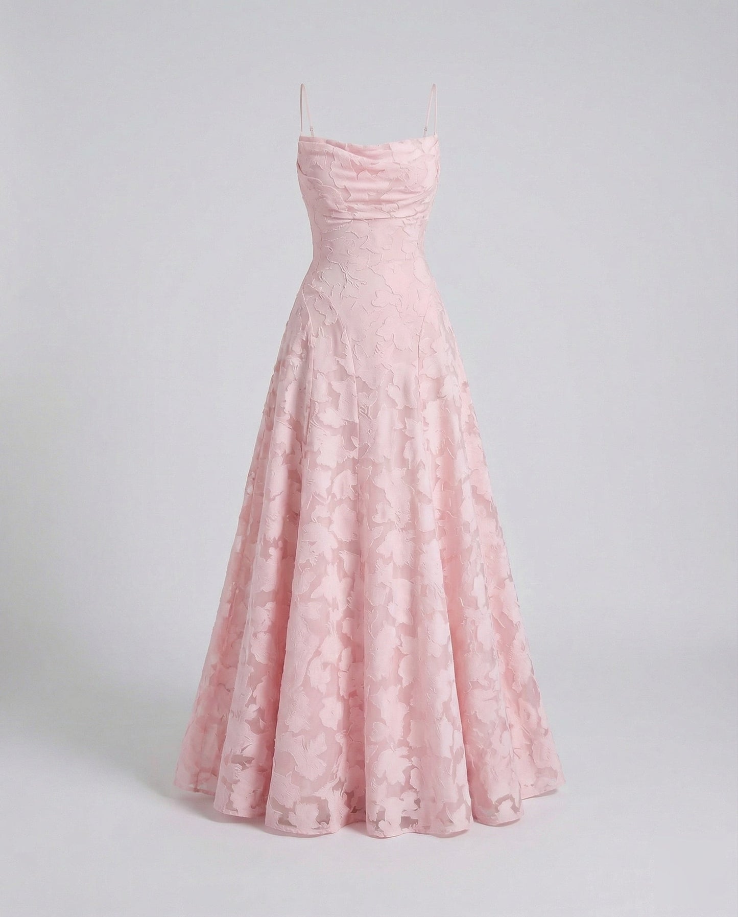 Ladies Elegant Evening Dress with Waterfall Neckline - Pink colorway
