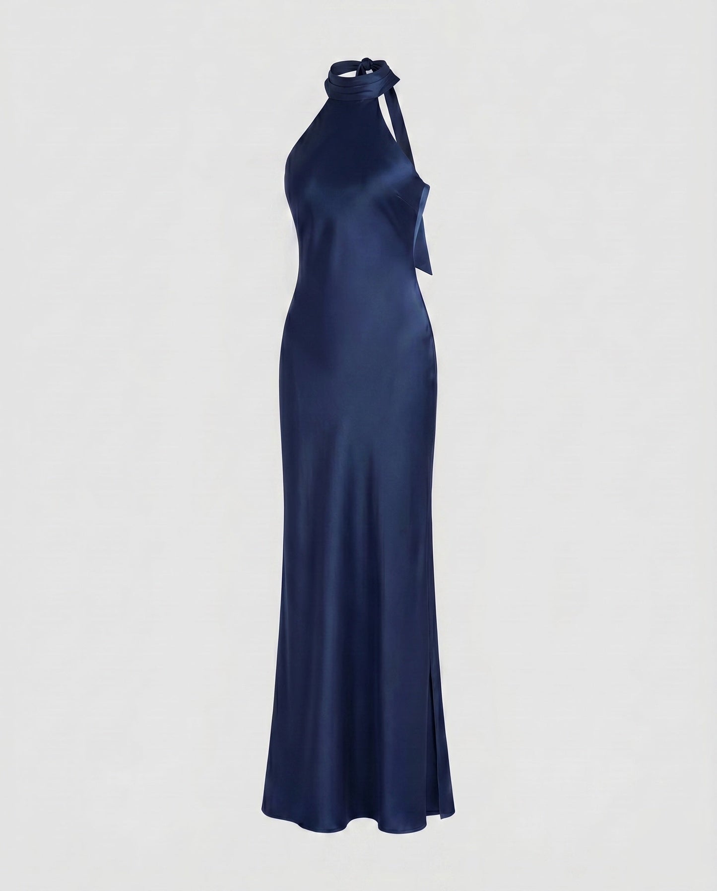 Ladies Elegant Maxi Dress with High Neck Top and Slim Fit - Dark Blue colorway