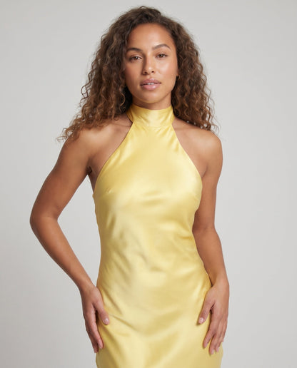 Ladies Elegant Maxi Dress with High Neck Top and Slim Fit - upper body detail