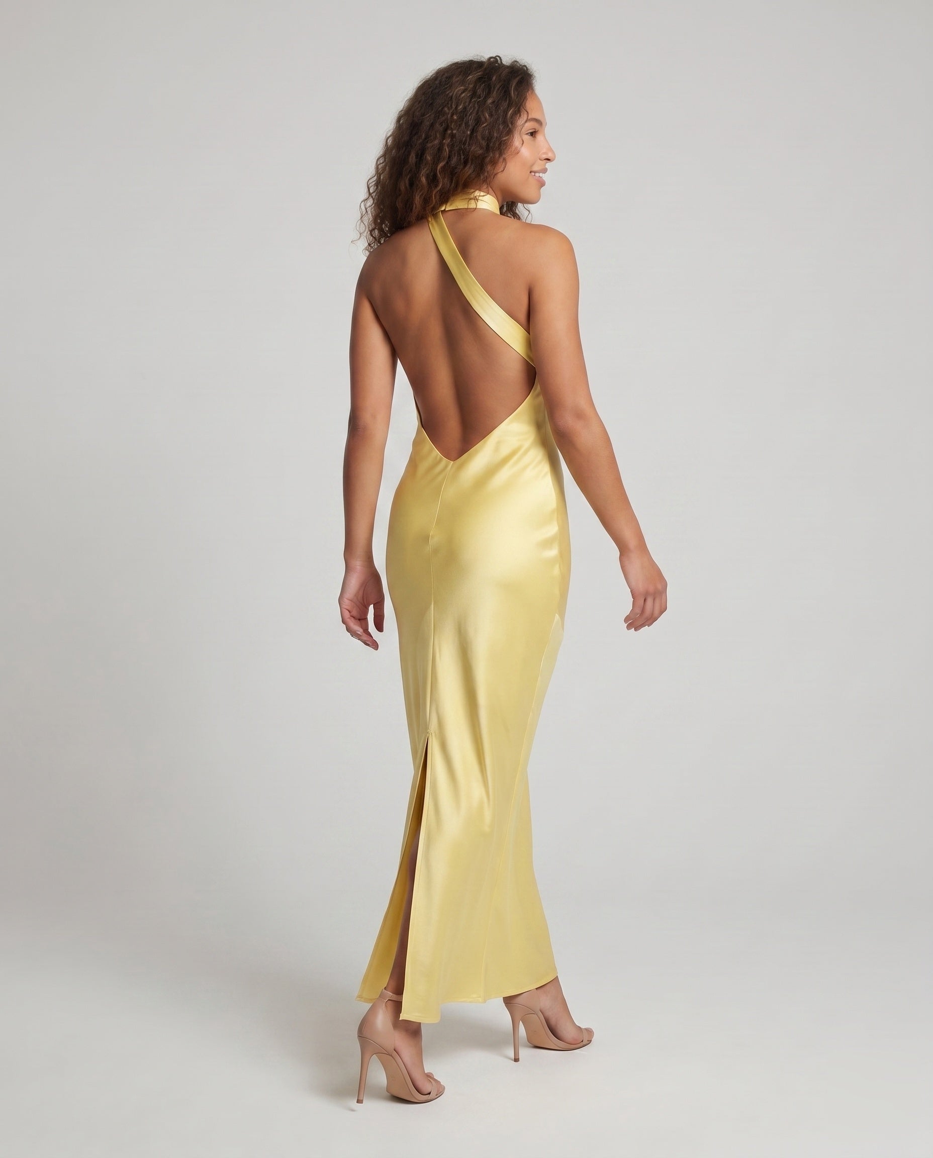 Ladies Elegant Maxi Dress with High Neck Top and Slim Fit - back view