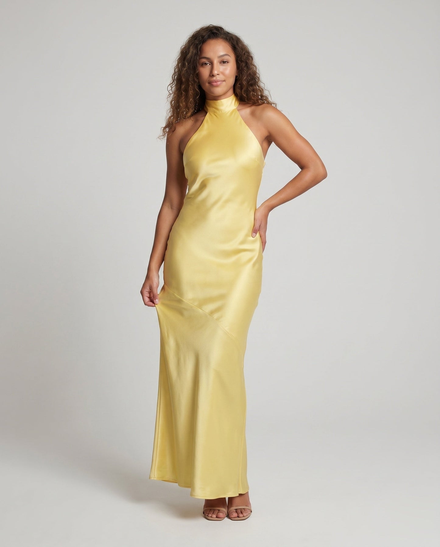 Ladies Elegant Maxi Dress with High Neck Top and Slim Fit - front view