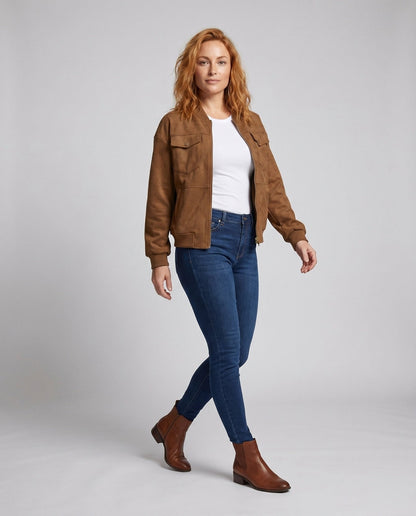 Ladies fashionable bomber jacket with patch pockets and elegant cut - Chichicherry