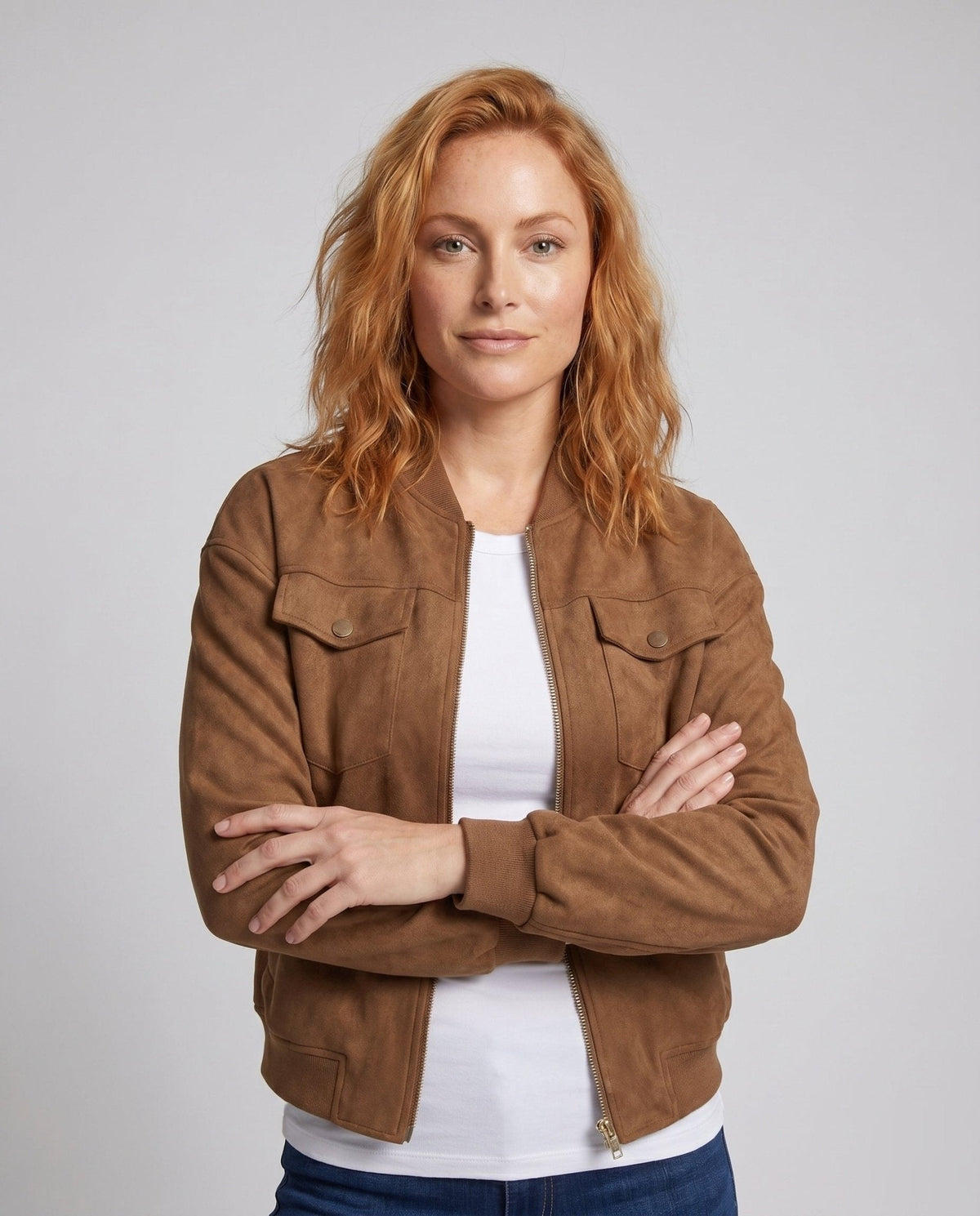 Ladies fashionable bomber jacket with patch pockets and elegant cut - Chichicherry