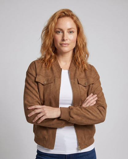 Ladies fashionable bomber jacket with patch pockets and elegant cut - Chichicherry