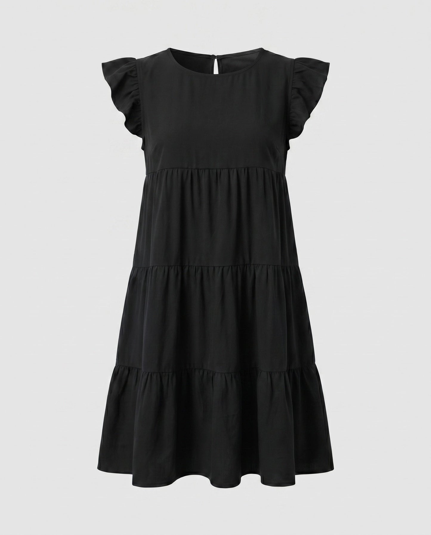 Ladies Flowing Casual Dress with Ruffles - Black colorway