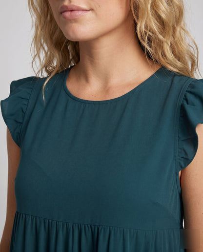 Ladies Flowing Casual Dress with Ruffles - close-up detail