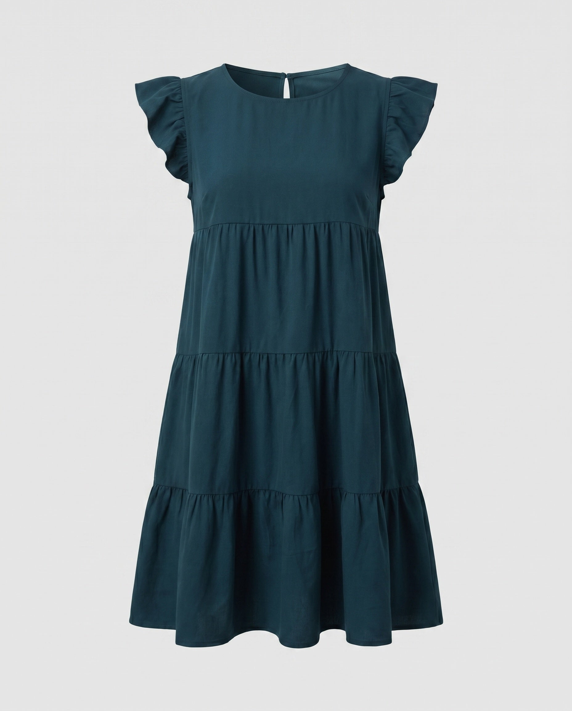 Ladies Flowing Casual Dress with Ruffles - Dark Blue colorway