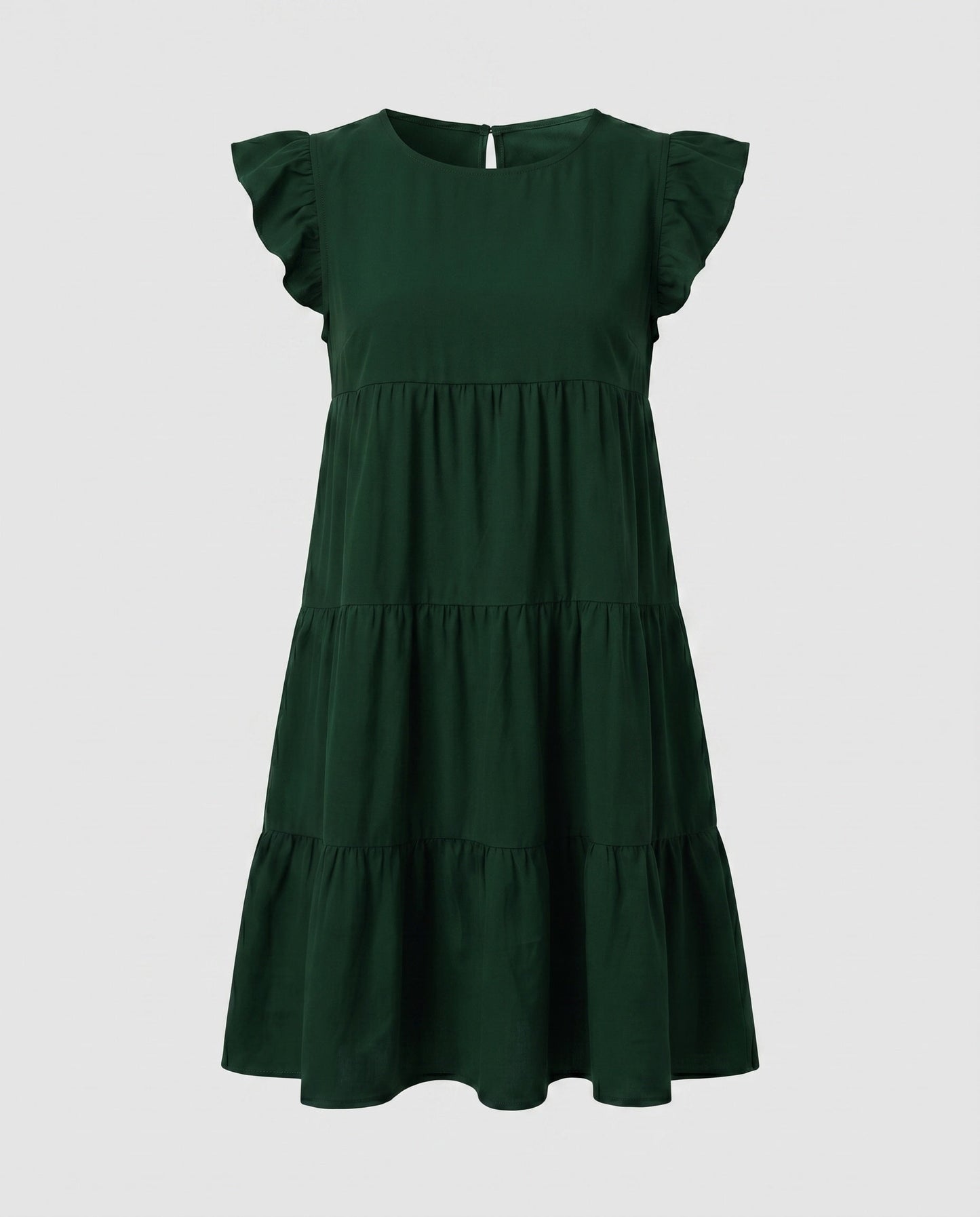Ladies Flowing Casual Dress with Ruffles - Dark Green colorway