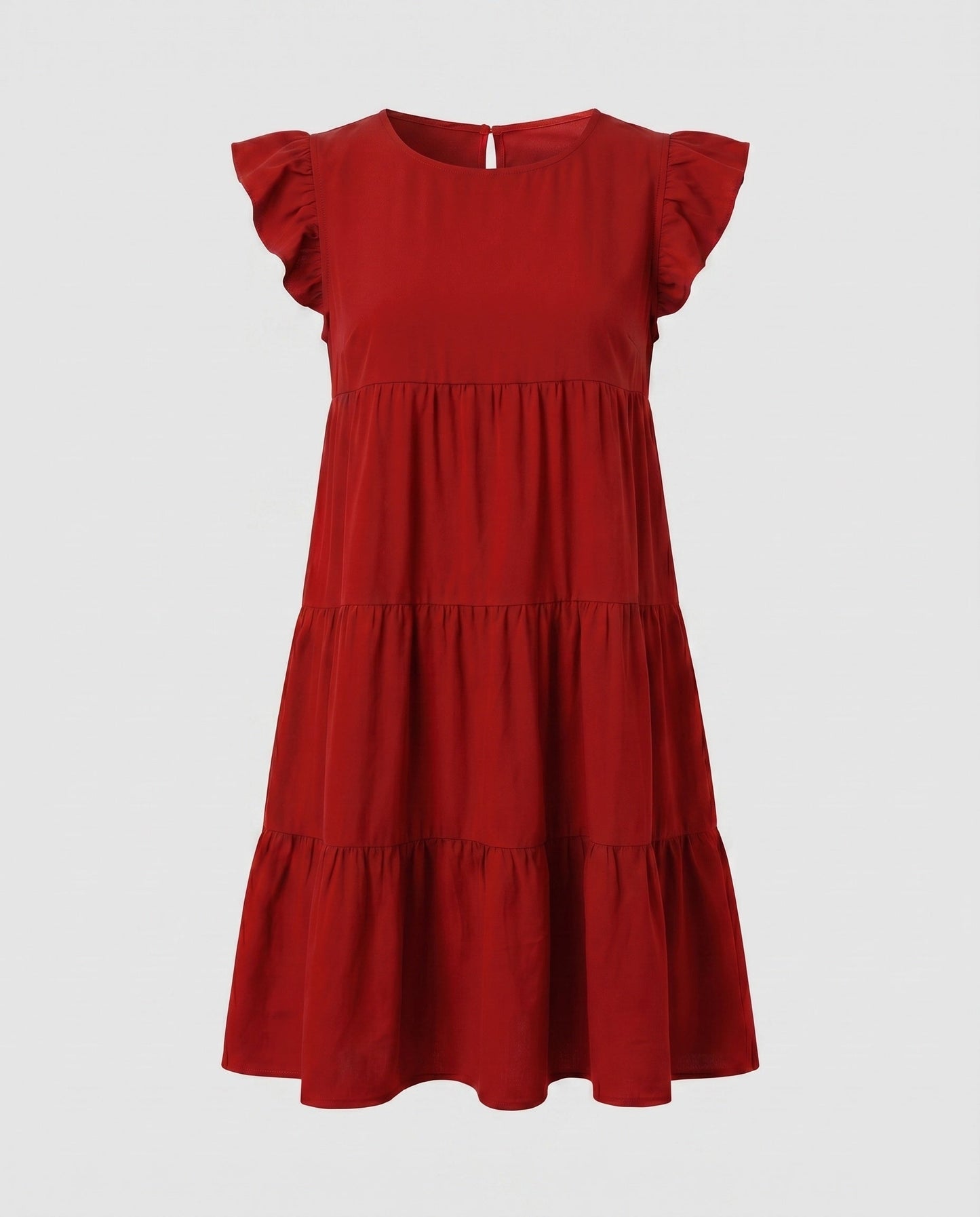 Ladies Flowing Casual Dress with Ruffles - Red colorway