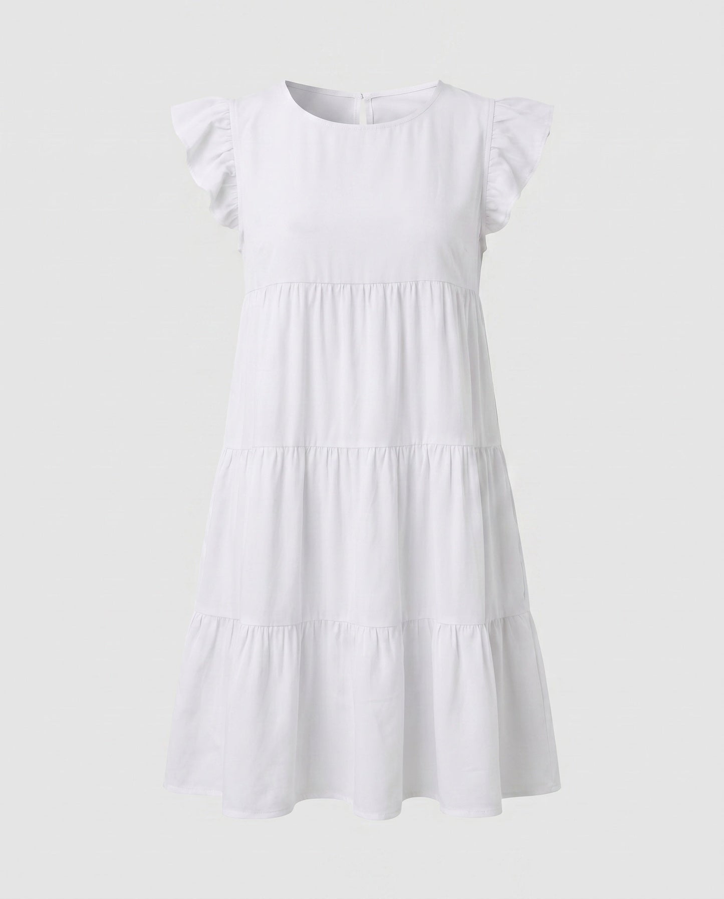 Ladies Flowing Casual Dress with Ruffles - White colorway