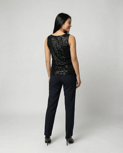 Ladies Glittering Top with V-Neck and Sparkling Sequin Trim - back view