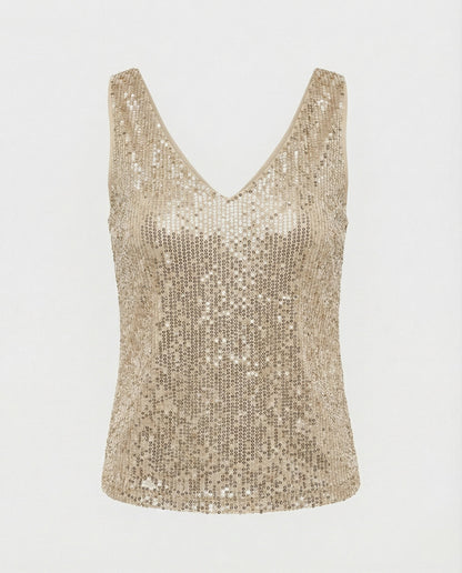 Ladies Glittering Top with V-Neck and Sparkling Sequin Trim - product photo