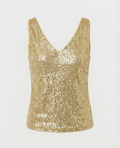 Ladies Glittering Top with V-Neck and Sparkling Sequin Trim - product photo