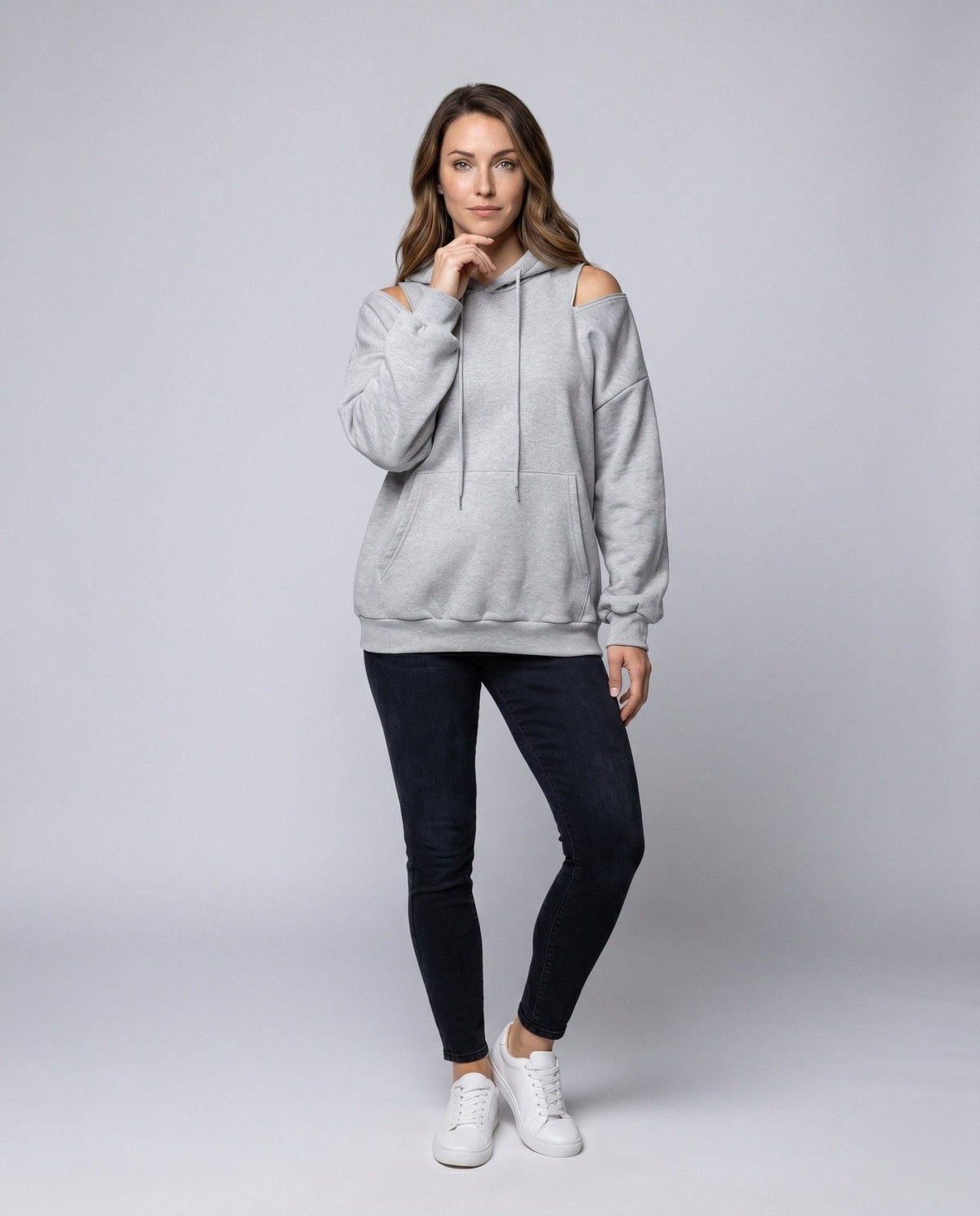 Ladies hoodie with trendy cut-out details - Chichicherry