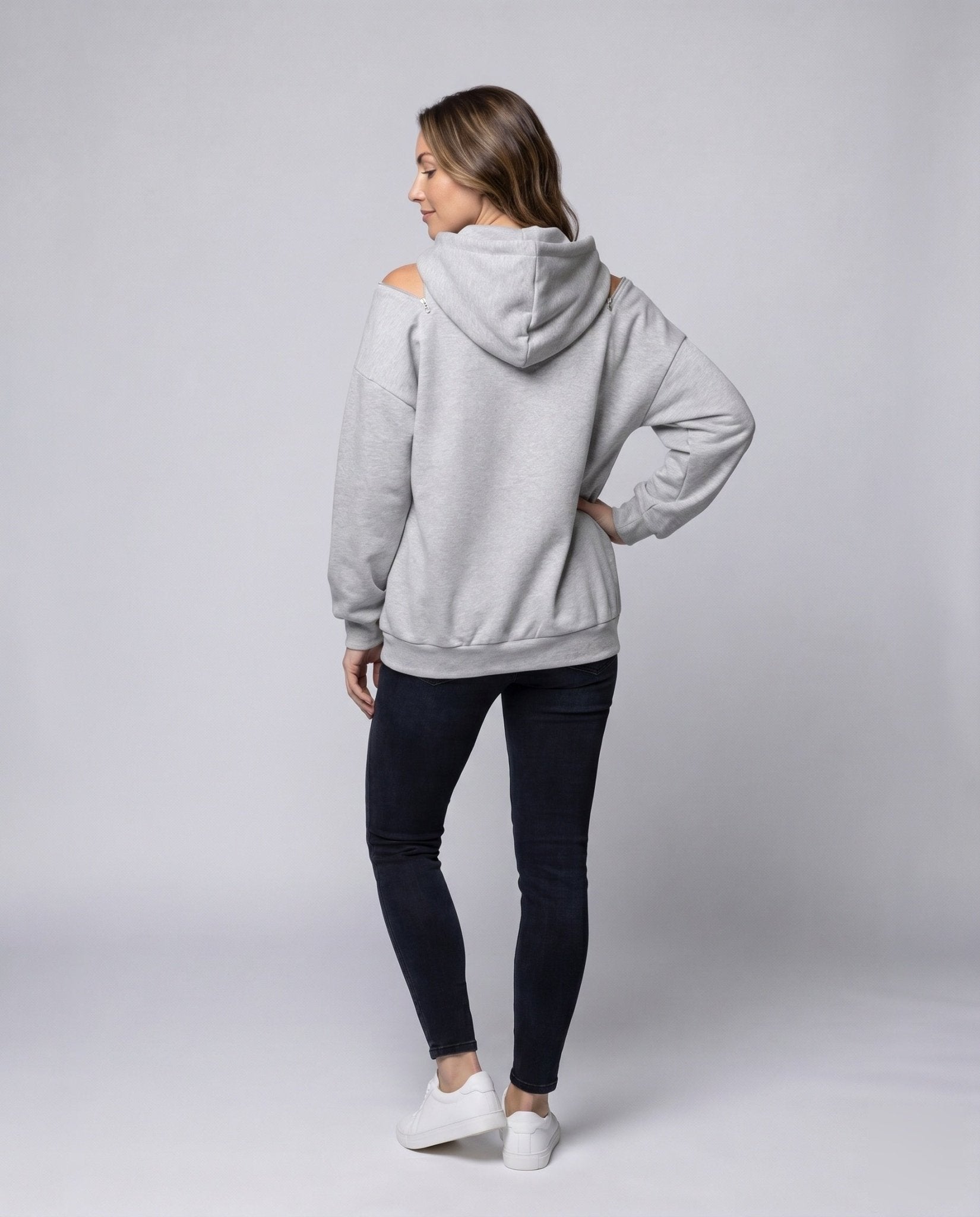 Ladies hoodie with trendy cut-out details - Chichicherry
