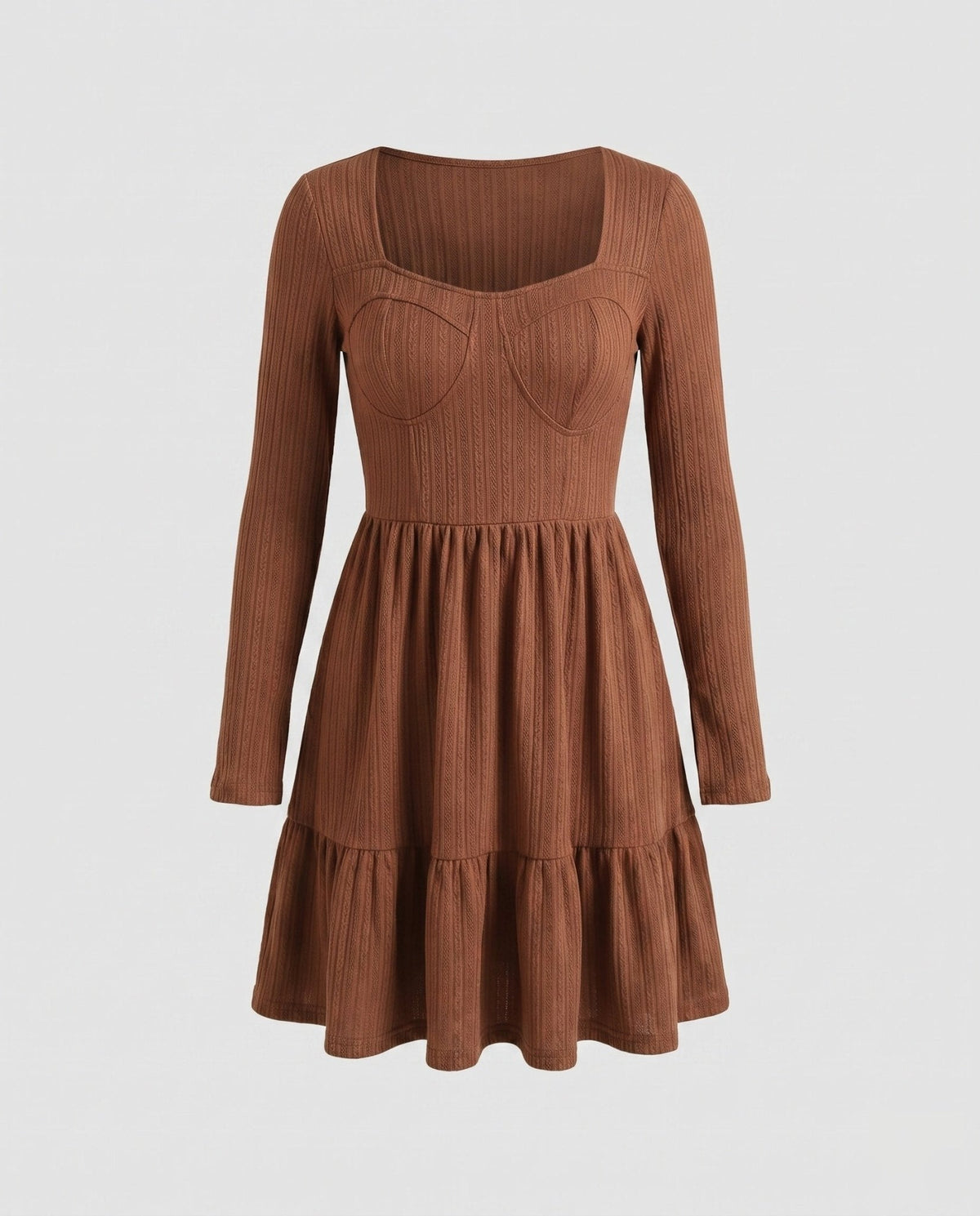 Ladies knit dress with figure-flattering design and ruffle hem - Chichicherry