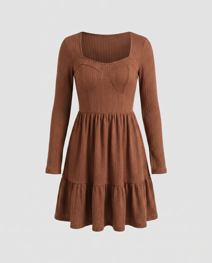 Ladies knit dress with figure-flattering design and ruffle hem - Chichicherry