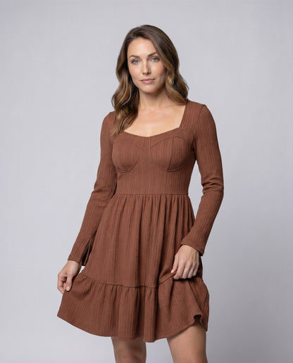 Ladies knit dress with figure-flattering design and ruffle hem - Chichicherry