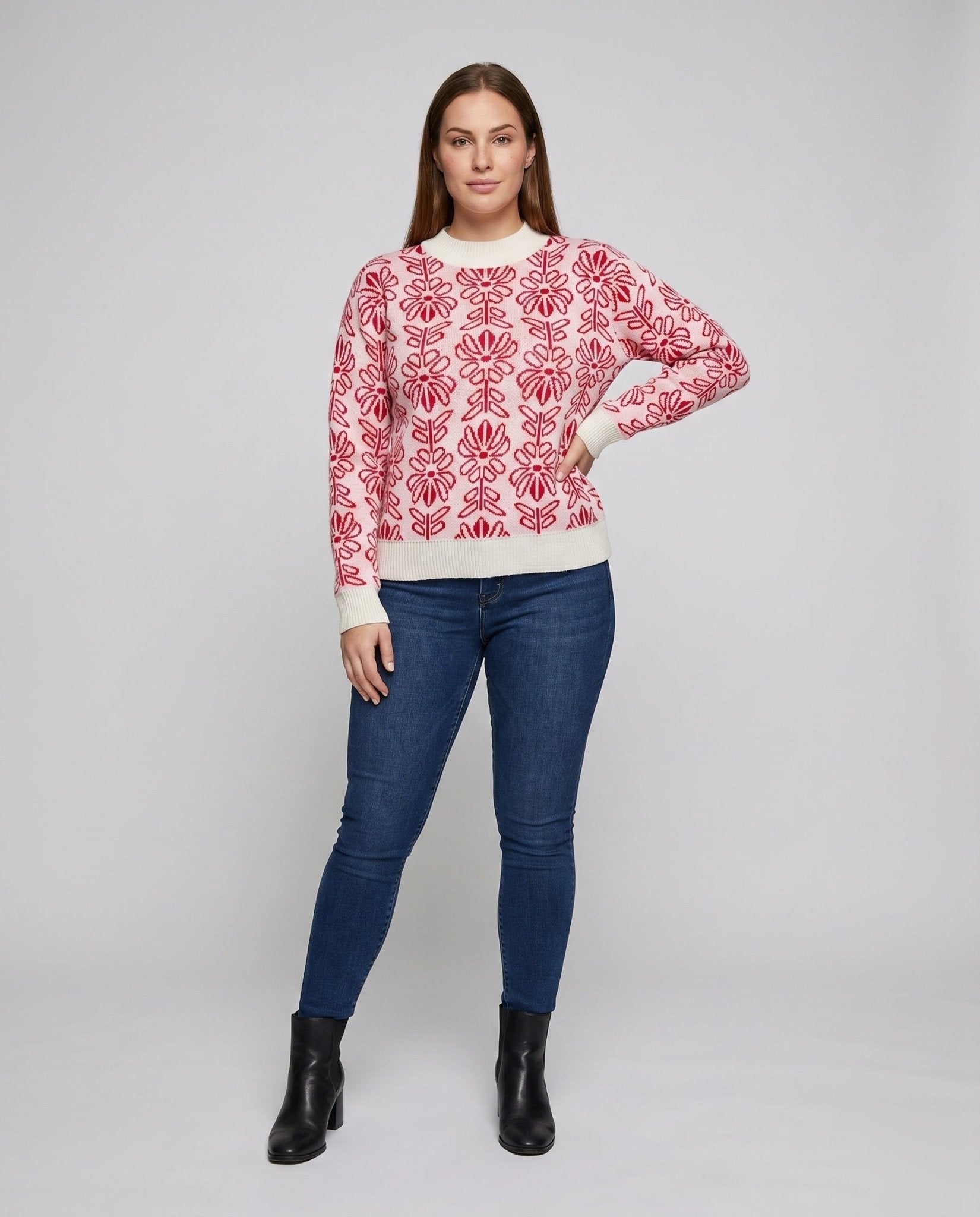 Ladies knit pullover with floral embroidery - Chichicherry