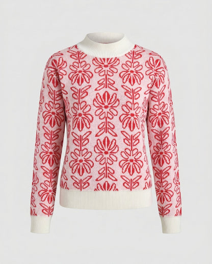 Ladies knit pullover with floral embroidery - Chichicherry