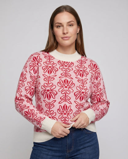 Ladies knit pullover with floral embroidery - Chichicherry