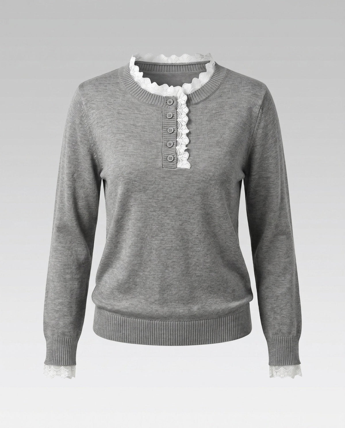 Ladies knit sweater with elegant lace embellishment - Chichicherry