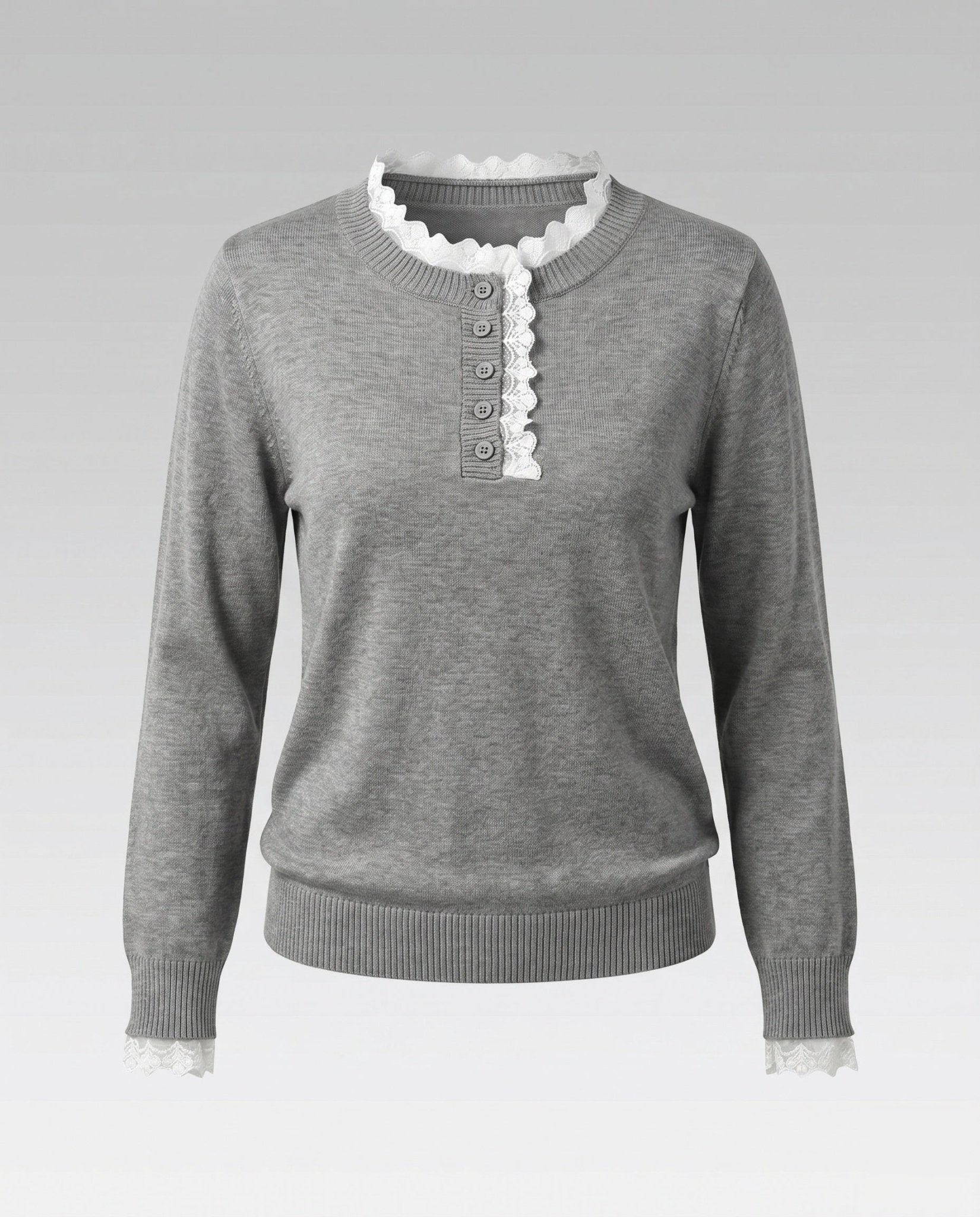 Ladies knit sweater with elegant lace embellishment - Chichicherry