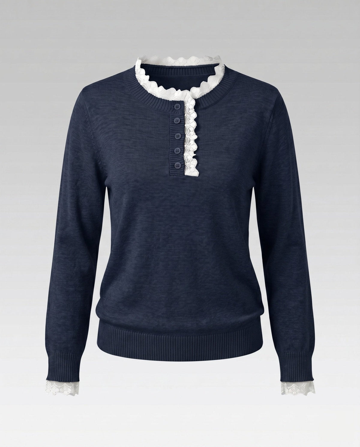 Ladies knit sweater with elegant lace embellishment - Chichicherry