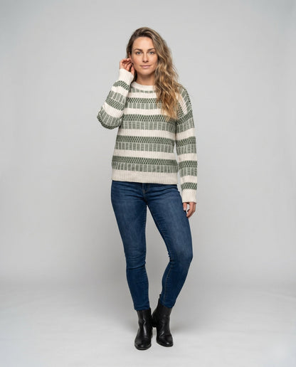 Ladies' knitted sweater with modern rib pattern and wide sleeves - Chichicherry