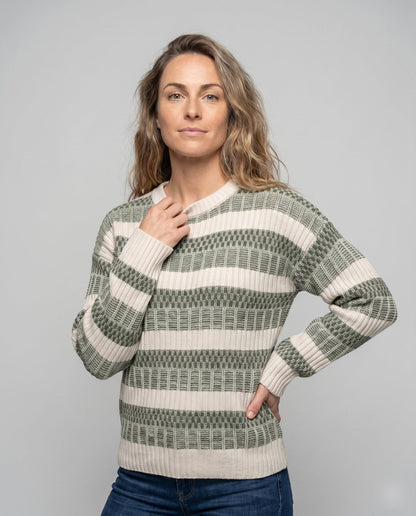 Ladies' knitted sweater with modern rib pattern and wide sleeves - Chichicherry