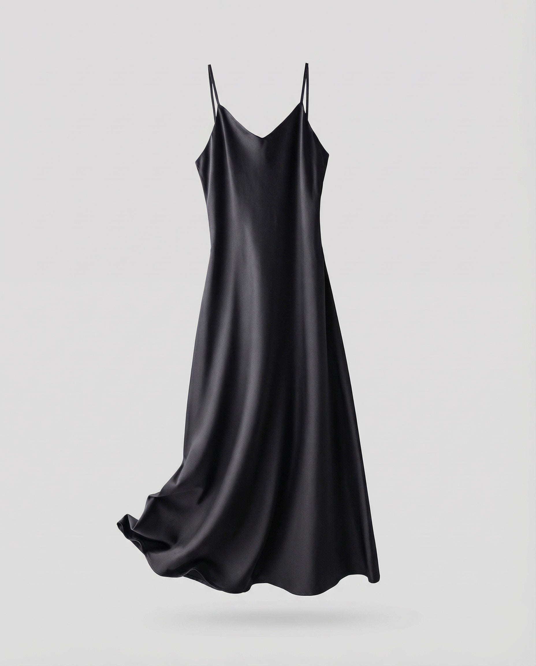 Ladies Lightweight Camisole Maxi Dress in Bias Cut - Black colorway