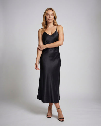 Ladies Lightweight Camisole Maxi Dress in Bias Cut - front view
